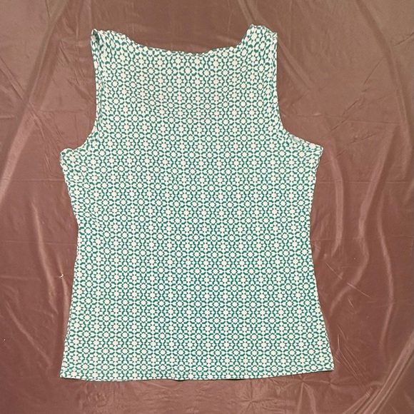 Jones New York Green and White Geometric 100% Cotton Tank Top Size Large - Picture 3 of 7